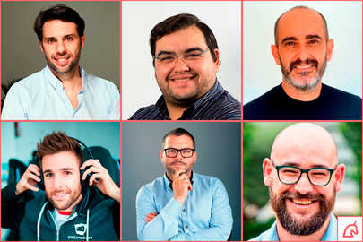 De izq. a der. y de arriba a abajo: Rodrigo Rodr&iacute;guez (Odilo), Antonio Jara (HopU), Antonio S&aacute;nchez (Bemyvega), Alberto Mart&iacute;n (Streamloots), Tom&aacute;s Escudero (Slang) y Dani Andreu (Agrosingularity)