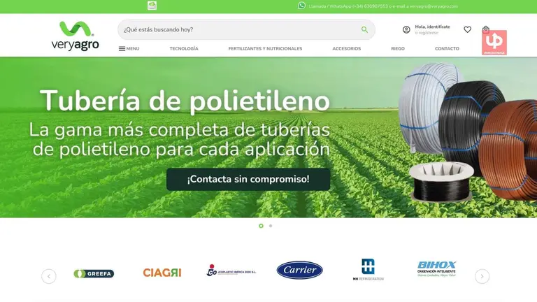 Captura de pantalla de la web de Veryagro