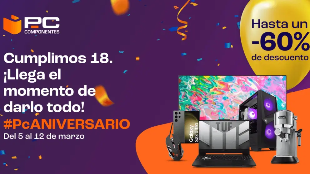 PcComponentes se hace 'mayor de edad' y celebra su #PcAniversario con descuentos de hasta el 60%