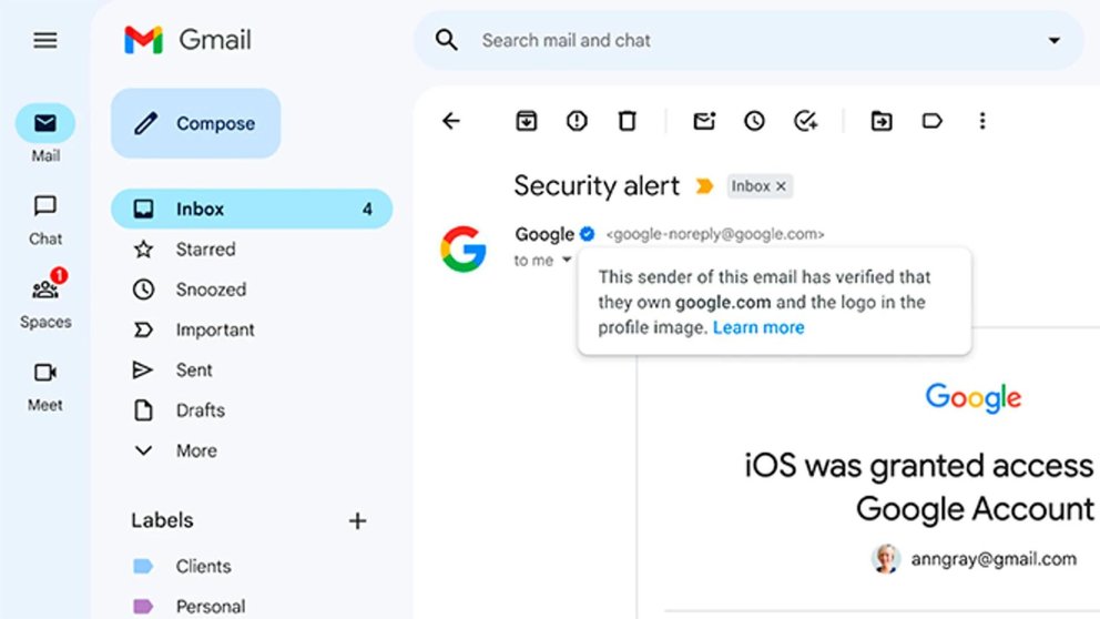 Gmail introduce una nueva insignia azul a los remitentes verificados
