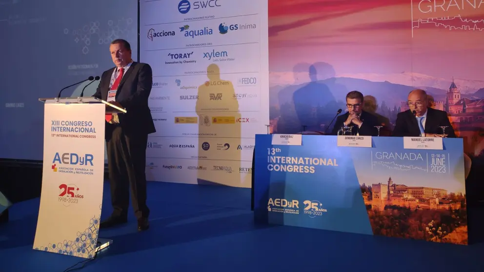 El director de Esamur, Ignacio Díaz, durante su intervención en el Congreso de la Asociación Española de Desalación y Depuración.