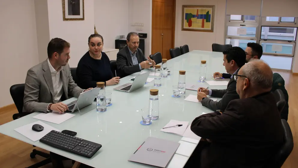 La secretaria autonómica de Energía, Sostenibilidad y Acción Climática, María Cruz Ferreira, durante la reunión con su equipo y los representantes de las Oficinas de Transformación Comunitaria que se ponen en marcha en la Región de Murcia