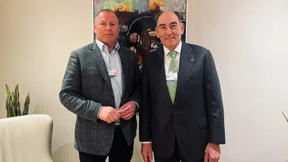 Encuentro del presidente de Iberdrola, Ignacio Galán, con el CEO de Norges Bank Investment Management, Nicolai Tangen, celebrado esta mañana en el Foro de Davos.