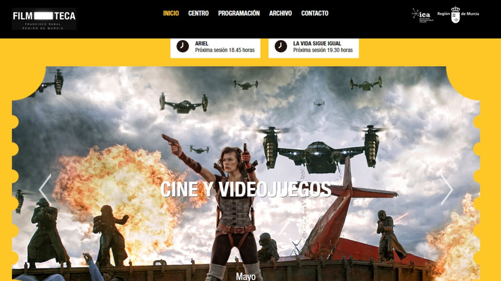 Imagen del ciclo 'Cine y videojuegos' en la página web de la Filmoteca de la Región de Murcia 'Francisco Rabal'