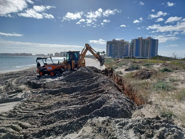 El MITECO inicia las obras de restauraci&oacute;n dunar en seis &aacute;reas del norte de La Manga del Mar Menor (San Javier, Murcia)