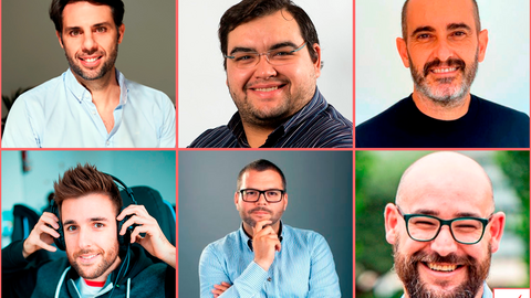 De izq. a der. y de arriba a abajo: Rodrigo Rodr&iacute;guez (Odilo), Antonio Jara (HopU), Antonio S&aacute;nchez (Bemyvega), Alberto Mart&iacute;n (Streamloots), Tom&aacute;s Escudero (Slang) y Dani Andreu (Agrosingularity)