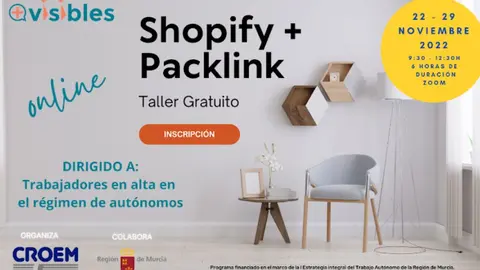 Taller Shopify+Packlink los d&iacute;as 22 y 29 de noviembre de 9:30 a 12:30h, modalidad Online-Zoom