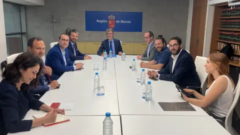 El consejero de Econom&iacute;a, Hacienda, Fondos Europeos y Administraci&oacute;n Digital, Luis Alberto Mar&iacute;n, durante el encuentro que mantuvo esta semana con el presidente de Fremm y representantes del sector audiovisual de la Regi&oacute;n.