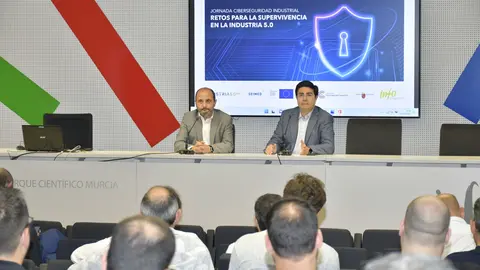 El director del INFO, Joaqu&iacute;n G&oacute;mez (i), durante la jornada de ciberseguridad.