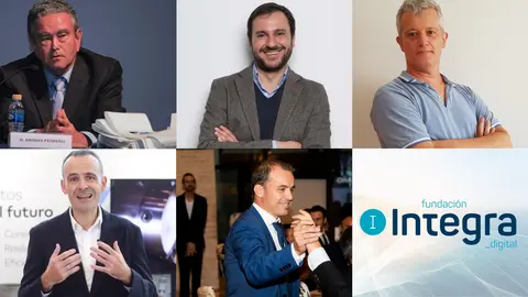 De izq. a der., y de arriba a abajo: Andr&eacute;s Pedre&ntilde;o (1Millionbot), Emilio S&aacute;nchez (IDEA Ingenier&iacute;a), Jos&eacute; Miguel Bolar&iacute;n (Centic), David S&aacute;nchez (Tecnalia) y Daniel L&oacute;pez Buend&iacute;a (Fortinet), ponentes de la Fundaci&oacute;n Integra