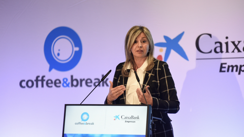Olga Garc&iacute;a Saz, durante su intervenci&oacute;n en el evento de Caixabank con empresarios
