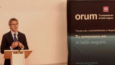 El consejero de Econom&iacute;a, Hacienda, Fondos Europeos y Transformaci&oacute;n Digital, Luis Alberto Mar&iacute;n, en un momento de su intervenci&oacute;n en la jornada de presentaci&oacute;n del proyecto ORUM