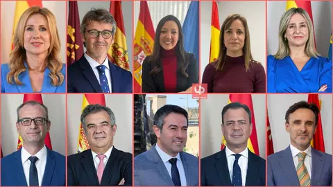 De izq. a der. y de abajo a arriba, Marisa L&oacute;pez Arag&oacute;n, Luis Alberto Mar&iacute;n, Carmen Conesa, Isabel Ayala, Conchita Ruiz; V&iacute;ctor Mar&iacute;n, Luis Mar&iacute;a V&aacute;zuqez, Joaqu&iacute;n Buend&iacute;a, Marcos Ortu&ntilde;o y Jorge Garc&iacute;a Montoro