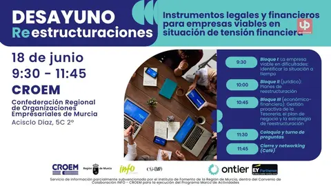 CROEM y Ontier re&uacute;nen expertos en reestructuraci&oacute;n financiera en Murcia el 18 de junio.